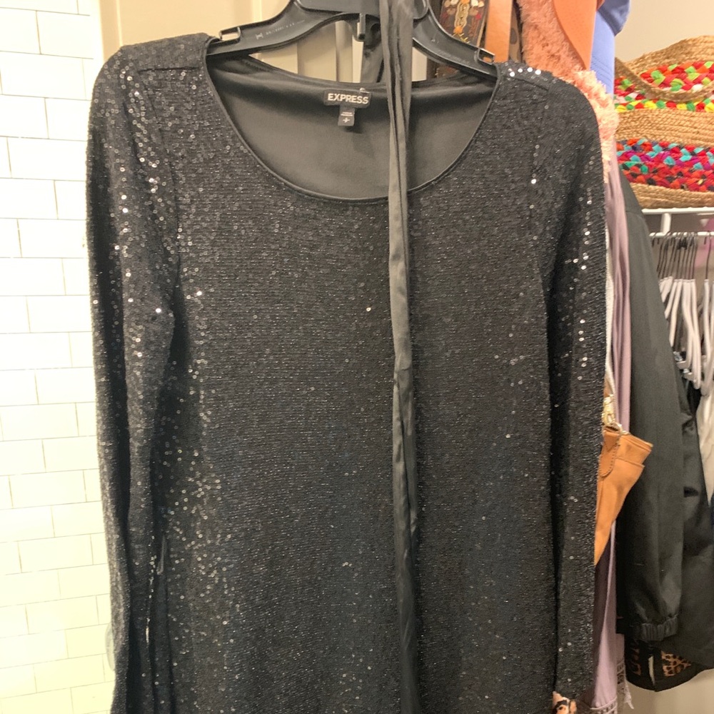 Express black sequin dress Small - w/ belt